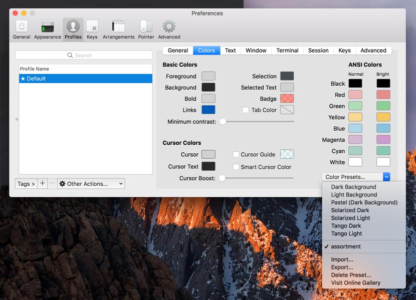 Altering the color scheme in iTerm2
