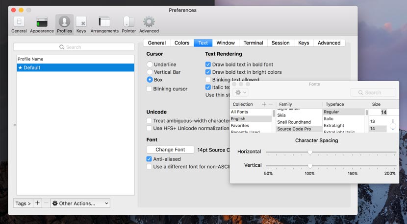 Altering the typeface in iTerm2