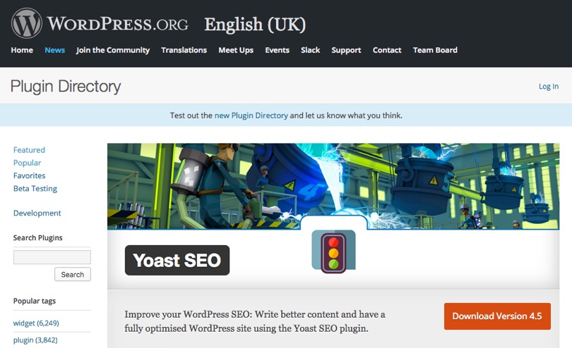 Fig 1: Yoast SEO plugin page on wordpress.org